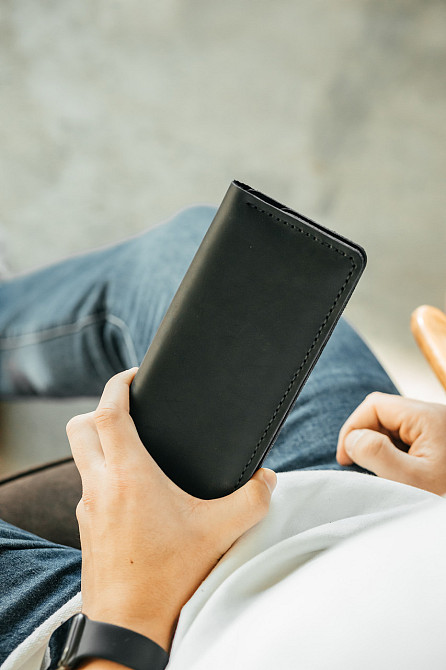 Чоловічий лонгер із натуральної шкіри, місткий чоловічий клатч, Чорний гаманець зі шкіри Crazy HorseMasterSem Київ - фото 5