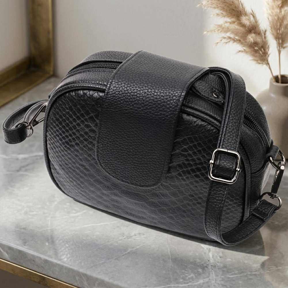 Фактурна сумка для жінок з натуральної шкіри з тисненням під змію Vintage 22354 Чорна Київ - фото 11