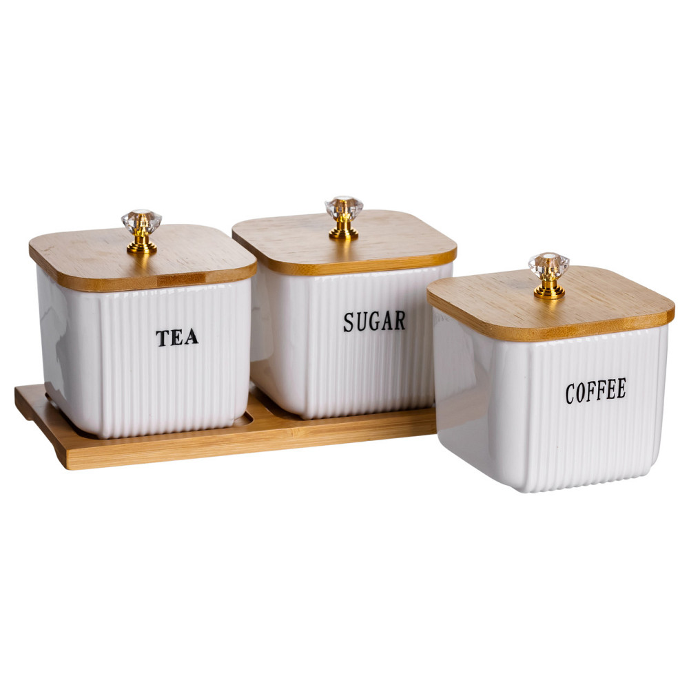 Yiwu Набір порцелянових квадратних банок для сипучіх на підставці 3 шт. по 350 (мл) для чаю кав Коломия - фото 5
