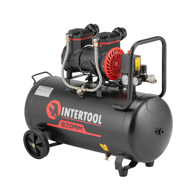 Компресор, 50 л, 1,5 кВт, 230 В, 8 aтм, 250 л/хв, 2800 об/хв,  безмасляний, 2 циліндри, 63 дБ INTERTOOL PT-0035 Київ - фото 2