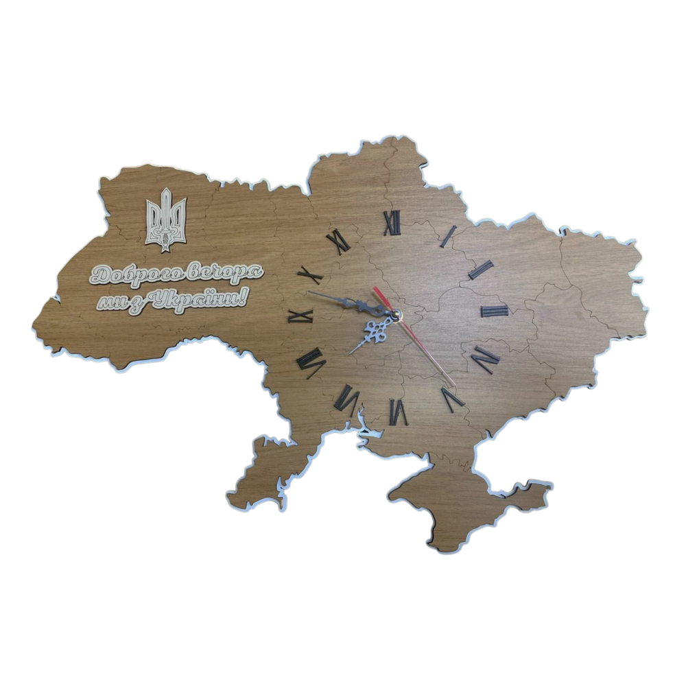 Годинник настінний "Карта України", розмір 59,5*41 см, настінний годинник з картою України, колір коричневий Кам'янець-Подільський - фото 2
