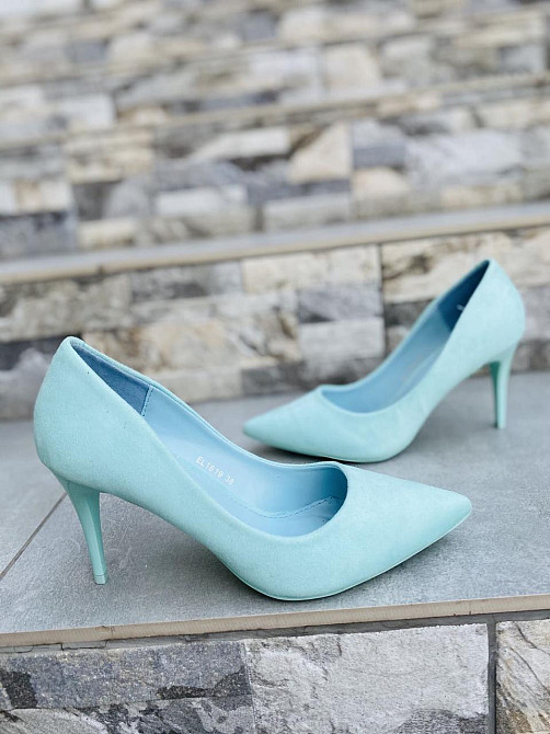 Comer Туфли женские COMER бирюзовые эко-замша высота каблука 8.5 см размеры 38р.39р. ( 2394) Коломия - фото 5