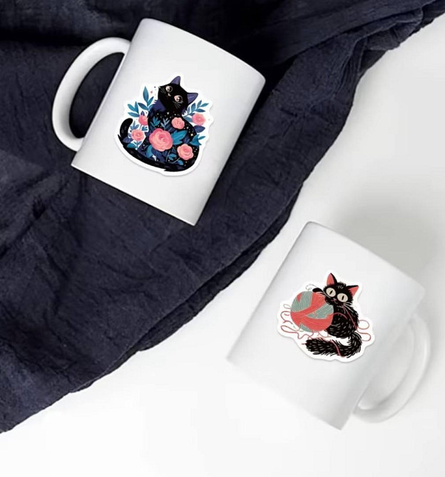 Набор наклеек черные коты 50 шт виниловые водостойкие стикеры aesthetic kawaii для ноутбука телефона Киев - изображение 4