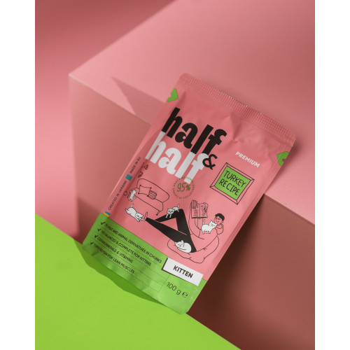 Корм влажный Half&Half для котят, кусочки с индейкой в желе в форме пауча, 100 г Киев - изображение 3