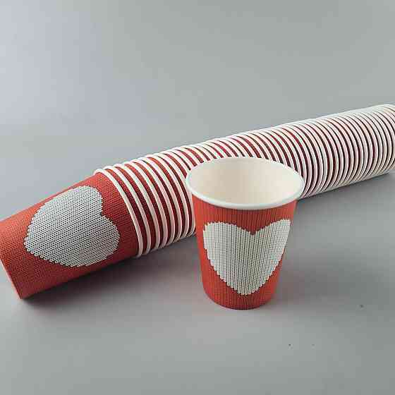 Бумажные стаканы цветные 175мл  "СЕРДЦЕ НА КРАСНОМ"  Маэстро (50 шт) Харьков