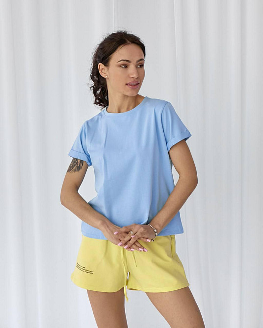 Базовая футболка женская однотонная Голубой S Харьков - изображение 1