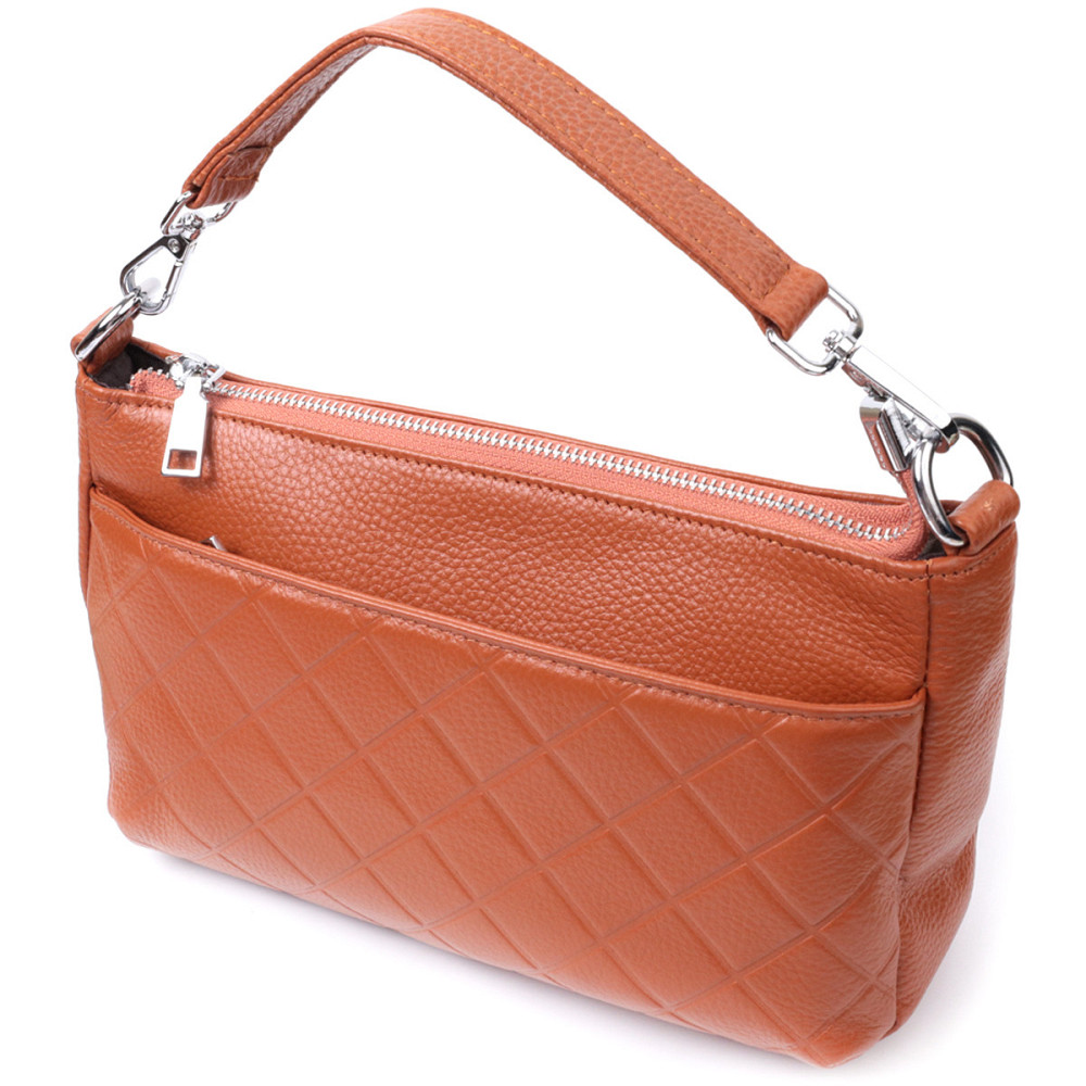 Сумка для жінок середнього розміру на три відділення з натуральної шкіри Vintage 22804 Рудий Київ - фото 1