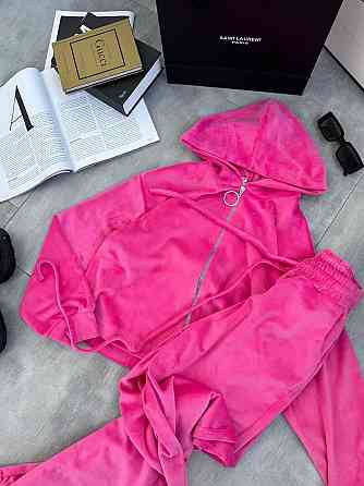 Женский плюшевый костюм двойка: кофта и брюки велюр Малиновый, 46/48 Одесса