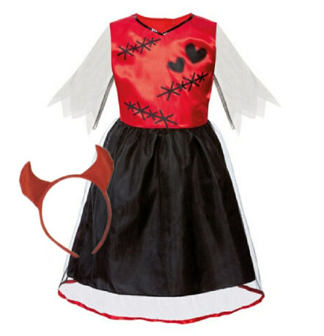 Детское платье с обручем Дьявол на Хеллоуин размер М 7-10 лет красное с черным Киев - изображение 3