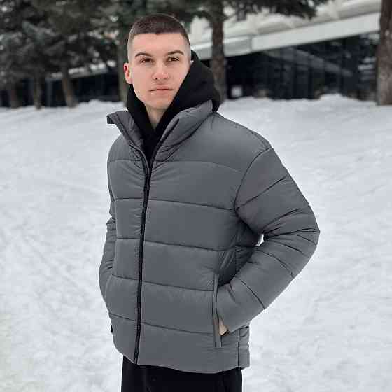 Чоловічий пуховик зимовий дутий короткий, куртка тепла Pobedov Bubble Gum водовідштовхувальна до -20 темно-сіра Одеса