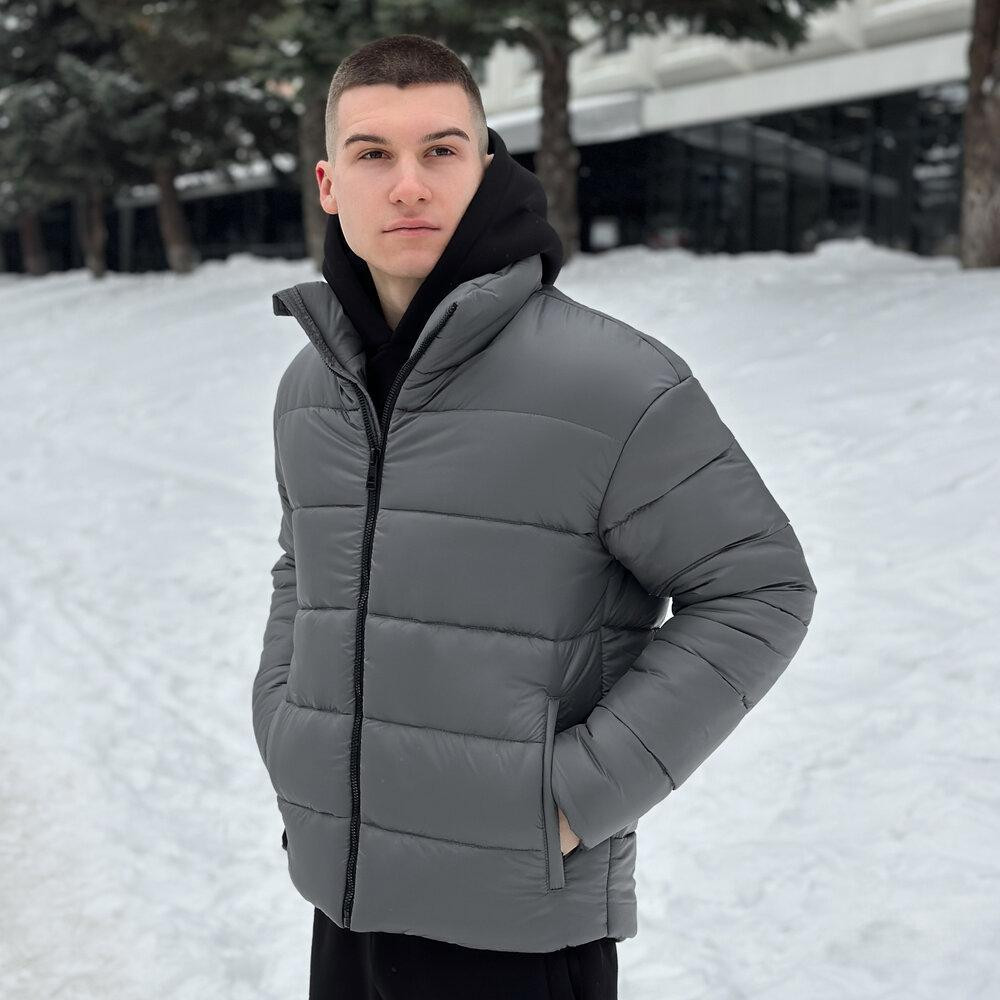 Чоловічий пуховик зимовий дутий короткий, куртка тепла Pobedov Bubble Gum водовідштовхувальна до -20 темно-сіра Одеса - фото 2