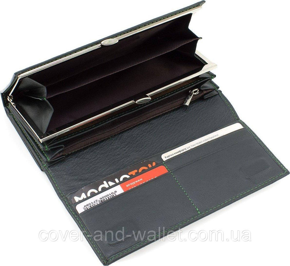 Кошелек женский кожаный с блоком для пластиковых карточек зеленого цвета Marco Coverna Киев - изображение 5