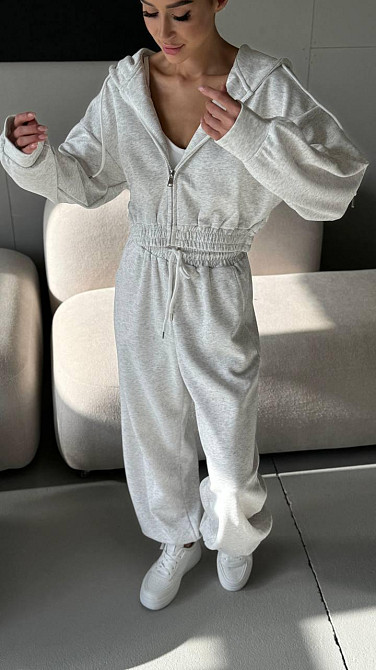 Жіночий прогулянковий оверсайз костюм двійка: кофта і штани двонитка Одеса - фото 3