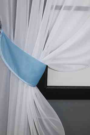 Кухонні штори VR-Textil № 091к з ламбрекеном і підв'язками блакитний з білим 280х170 см (52-0744) Київ