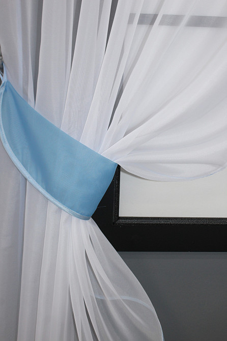 Кухонні штори VR-Textil № 091к з ламбрекеном і підв'язками блакитний з білим 280х170 см (52-0744) Київ - фото 3