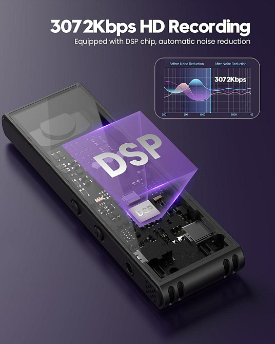 Диктофон QIUOIO V12 128GB голосовая активация 1536 Кбит/с перезаряжаемое устройство записи с USB-C для лекций встреч интервью Днепр - изображение 5