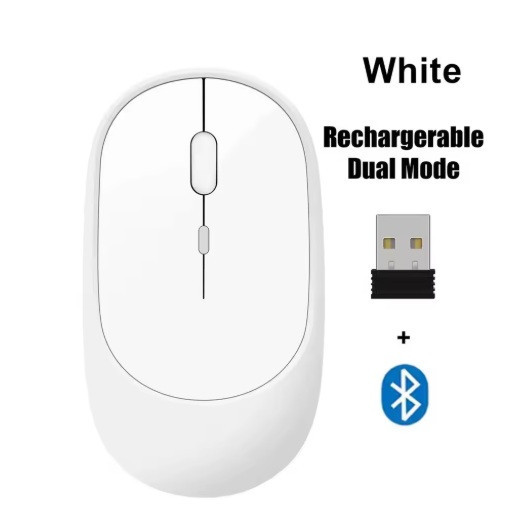Компьютерная беспроводная бесшумная аккумуляторная мышка Bluetooth &  2.4 ГГц (Белая) Запорожье - изображение 2