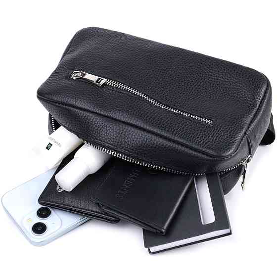 Чоловіча сумка-бананка з натуральної шкіри флотар Shvigel 22826 Чорна Київ