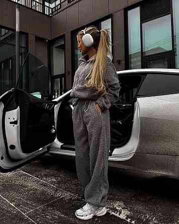 Женский стильный теплый костюм двойка из барашка Графит Одесса