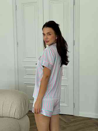 Піжама жіноча з сатину з шортами і сорочкою Блакитно-рожева XL-2XL Харків