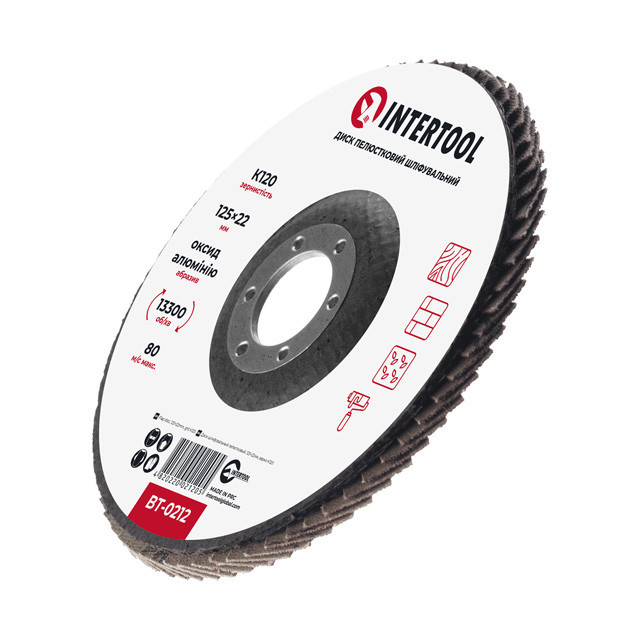 Диск шлифовальный лепестковый, 125×22 мм, зерно K120, 13300 об/мин INTERTOOL BT-0212 Киев - изображение 3