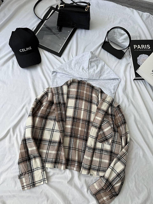 Женская оверсайз рубашка в клетку с капюшоном турецкий кашемир Одесса - изображение 1