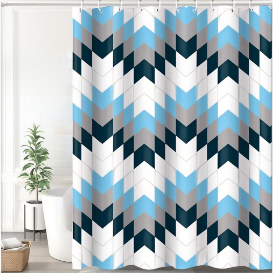 Шторка для ванної та душу 180x180 см водостійка, шторка для ванної кімнати з кільцями і гачками, біла з синім принтом Кам'янець-Подільський