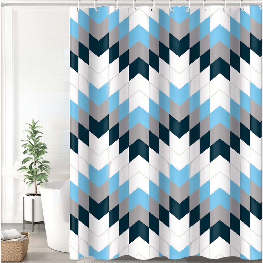 Шторка для ванной и душа 180x180 см водостойкая, шторка для ванной комнаты с кольцами и крючками,белая с синим принтом Каменец-Подольский - изображение 1