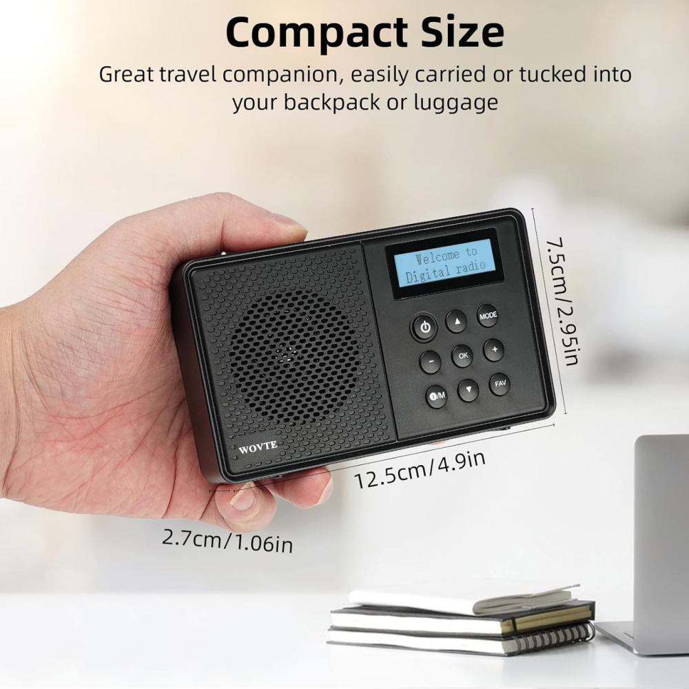 Портативний цифровий радіоприймач WOVTE DAB/DAB+/FM з Bluetooth акумуляторний кишеньковий міні приймач Чорний Київ - фото 8