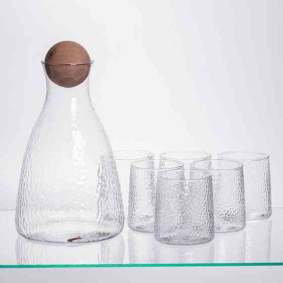 Набір для напоїв графин з бамбуковою кришкою та 6 склянок, прозорий 64486-37 Київ