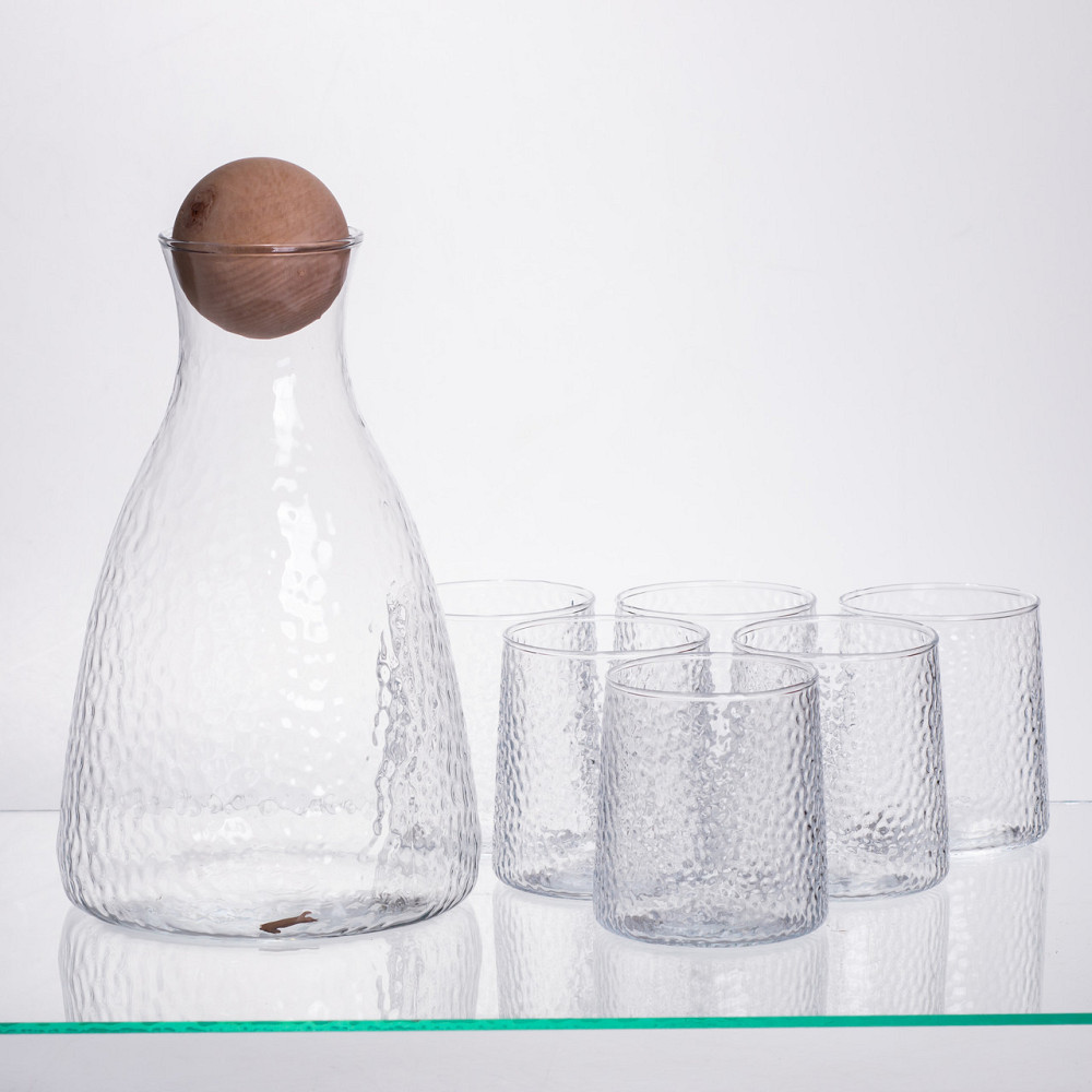 Набір для напоїв графин з бамбуковою кришкою та 6 склянок, прозорий 64486-37 Київ - фото 5