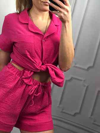 Піжама жіноча шорти і сорочка муслінова Малиновий XL Харків