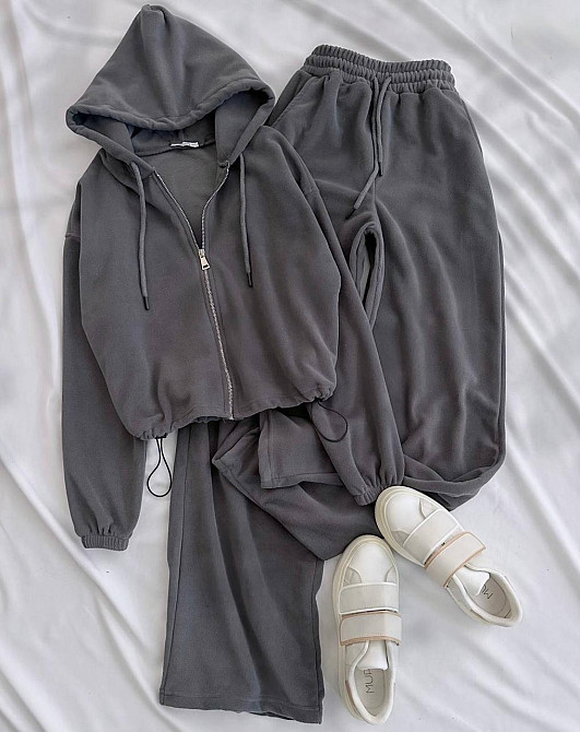 Жіночий прогулянковий костюм-двійка турецький велюр Графітовий, 42/46 Одеса - фото 1