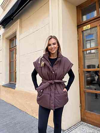 Жіноча тепла жилетка з поясом плащівка еммі на силіконі Шоколад, 46/48 Одеса
