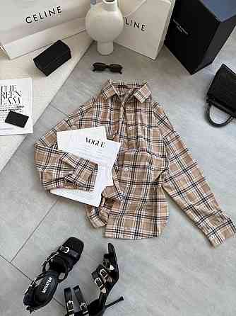 Женская стильная оверсайз рубашка в клетку фланель 100% коттон Беж Одесса