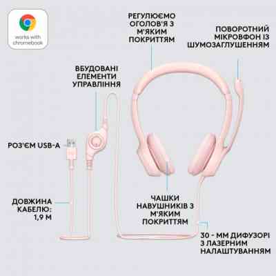 Наушники Logitech H390 USB Rose (981-001281) Винница