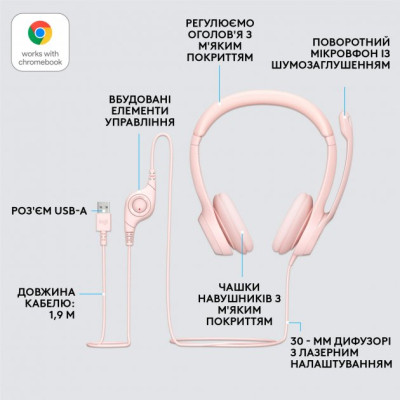 Наушники Logitech H390 USB Rose (981-001281) Винница - изображение 6