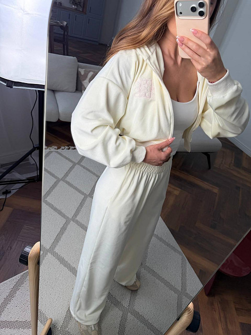 Жіночий велюровий костюм на блискавці Кремовий, 42/46 Харків - фото 3