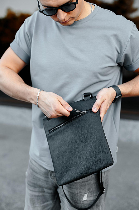 Сумка-мессенджер із натуральної шкіри, сумка через плече чоловіча SKILL Bizz (Чорна) Суми - фото 6