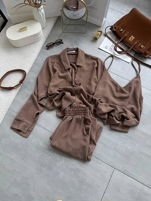 Жіночий легкий прогулянковий костюм-трійка: сорочка майка та штани креп жатка Моко, 48/50 Одеса - фото 3