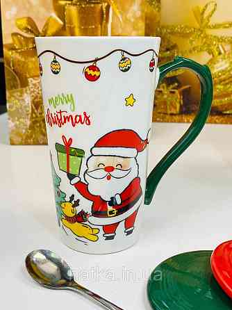Кухоль з кришкою і ложкою керамічний новорічний Olens "Біг-Санта" 380 мл 102-1088 Київ