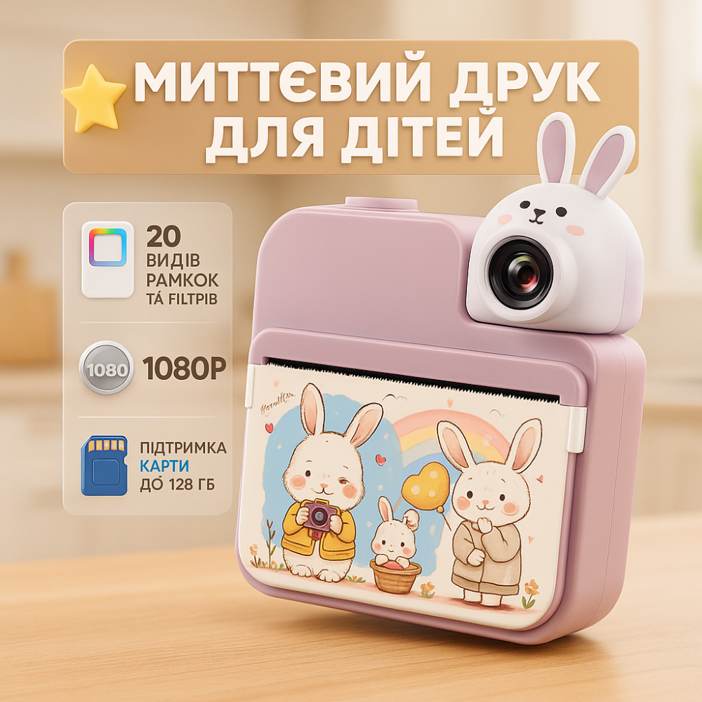 Дитячий фотоапарат миттєвого друку JD30 PINK XC-17 Львів - фото 14