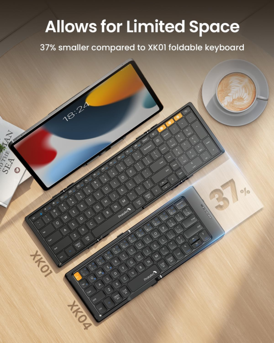 Складана Bluetooth клавіатура ProtoArc XK04 бездротова портативна з чохлом з PU шкіри для iPad iPhone планшета чорна Київ - фото 7