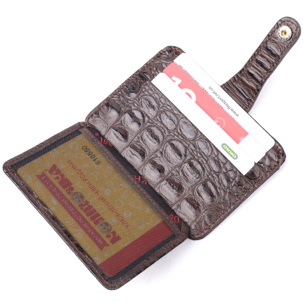 Визитница из натуральной фактурной кожи под крокодила KARYA 20965 Коричневый Киев - изображение 7