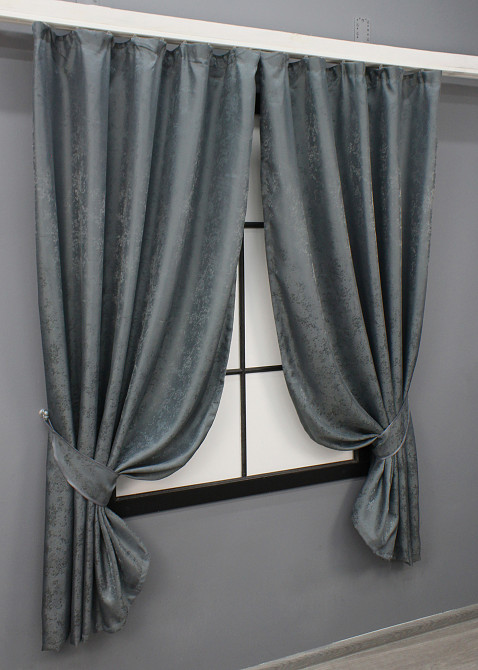 Комплект коротких штор VR-Textil Жакард Мармур Al1 № 1015ш Графітовий 130х170 см 2 шт (35-0208) Київ - фото 1
