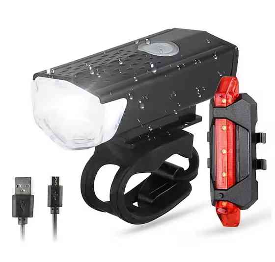 Набор светодиодный велосипедный LED фонарь и задний фонарь от USB с 7 см черный Киев