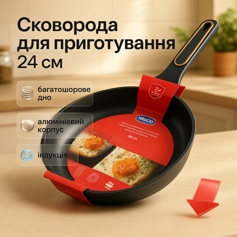 Сковорода з антипригарним покриттям для газової плити MAGIO, Глибока сковорода для кухні EG-73 Львів - фото 17