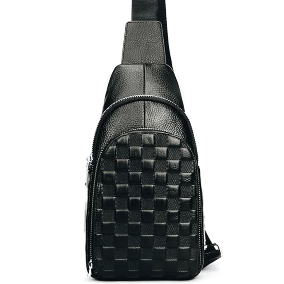 Чоловічий рюкзак на одне плече 18х31х6, шкіряний слінг, чорний Кам'янське - фото 1