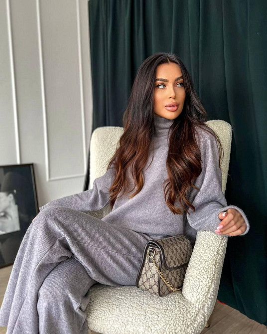 Женский теплый базовый костюм: кофта и брюки ангора рубчик Серый Одесса - изображение 2