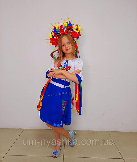 Синее платье вышиванка с коротким рукавом Цветочная Кривой Рог - изображение 2